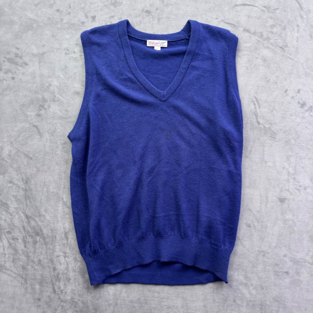 Vtg Wilson Staff Mens XL Blue V-Neck Knit Sweater Vest Golf Preppy Sleeveless
